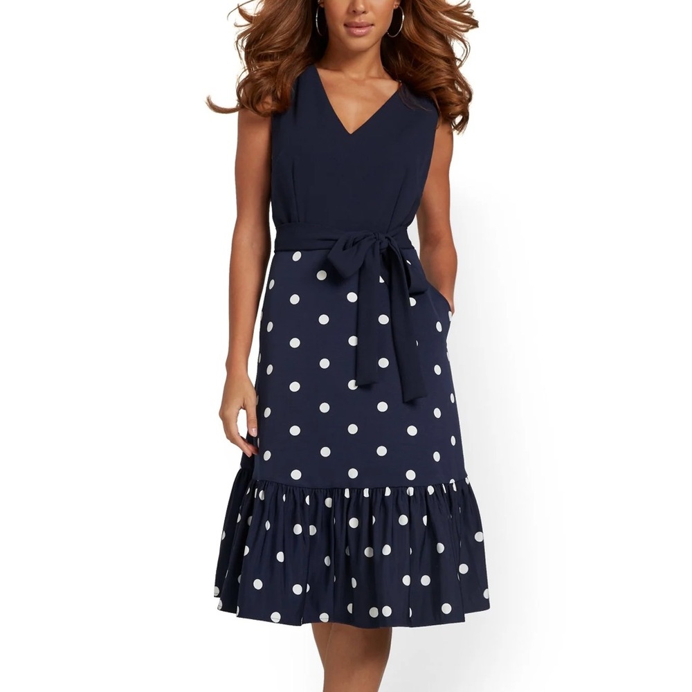 NewYork & Company Navy Polka Dot Dress NWOT Size XL